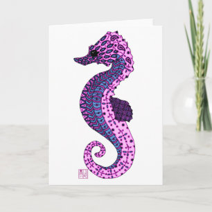  lavender Zen Tangle Seahorse Ocean Art Kaart