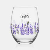 Lavenderbijen naam script wijnglas zonder voet (Achterkant)