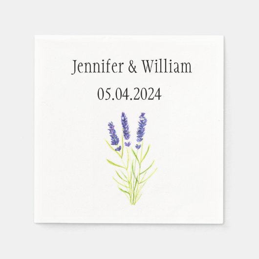 Lavenderbloemen waterverf kruiden paarse bruiloft servet (Voorkant)