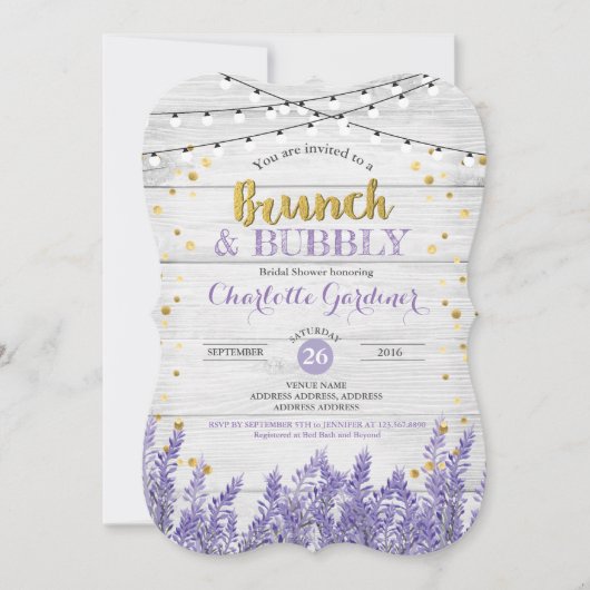 Lavenderbrunch en bubbly bridal doucheuitnodiging kaart (Voorkant)