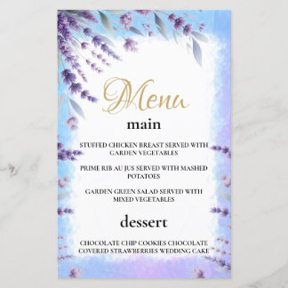 Lavenders Et Blue Elegant Floral Watercolor Menu