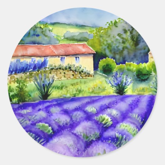 Lavendervelden tekenen ronde sticker (Voorkant)