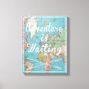 L'aventure attend la toile vintage de carte du