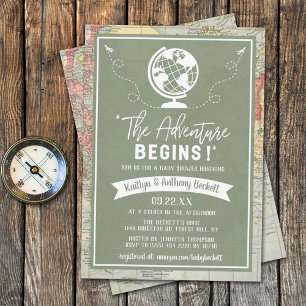 "L'aventure commence !" Baby shower Carte de voyag