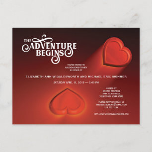 L'aventure commence, deux coeurs carte postale rou