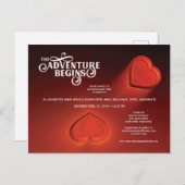 L'aventure commence, deux coeurs carte postale rou (Devant / Derrière)
