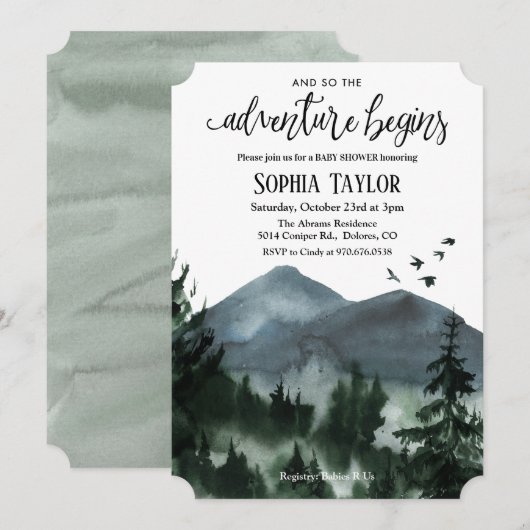 L'aventure commence Invitation pour Baby Shower (Devant / Derrière)