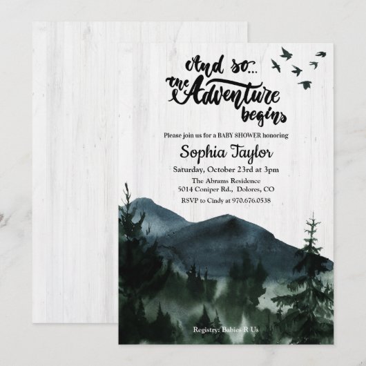 L'aventure commence Invitation pour Baby Shower (Devant / Derrière)