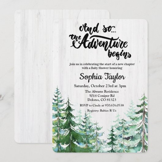 L'aventure commence Invitation pour Baby Shower (Devant / Derrière)