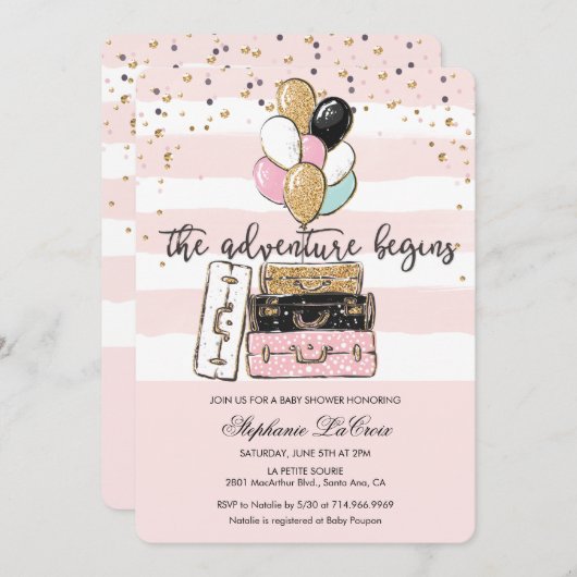 L'aventure commence une invitation Baby shower (Devant / Derrière)