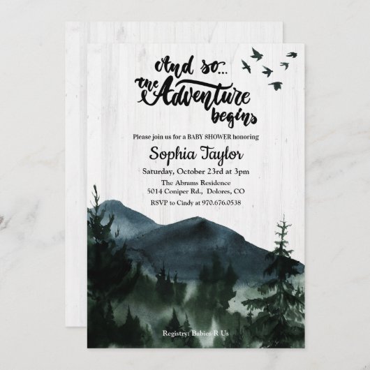 L'aventure commence une invitation Baby shower (Devant / Derrière)