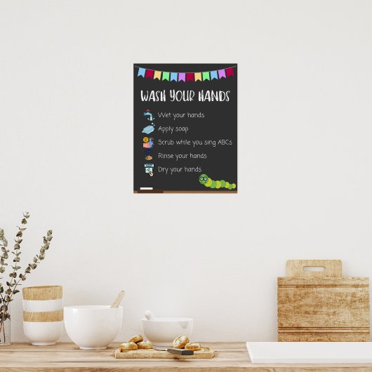 Lavez vos mains Poster pour enfants (Cuisine)