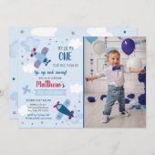 L'avion Stars Clouds Boy Invitation d'anniversaire (Devant / Derrière)