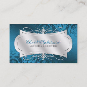 Lavish Blue Diamond Damask Swirl Visitekaartje
