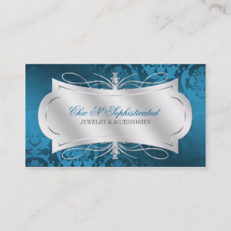 Lavish Blue Diamond Damask Swirl Visitekaartje