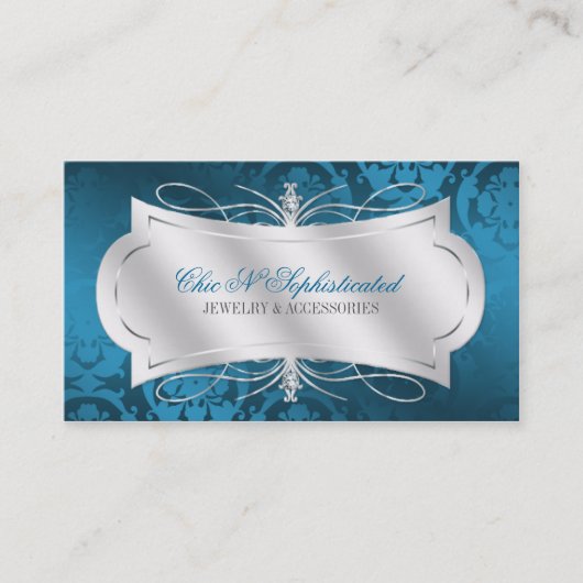Lavish Blue Diamond Damask Swirl Visitekaartje (Voorkant)