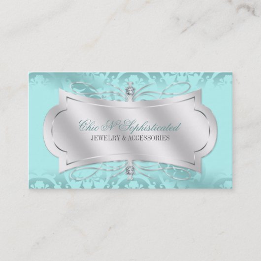 Lavish Blue Ice Diamond Damask Swirl Visitekaartje (Voorkant)