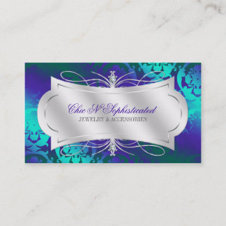 Lavish Paarse Turquoise Diamond Damask Swirl Visitekaartje