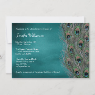 Lavish Peacock Feather Bridal Shower Invitations Kaart