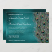 Lavish Peacock Feathers Wedding Invitation Kaart (Voorkant / Achterkant)