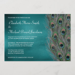 Lavish Peacock Feathers Wedding Invitation Kaart