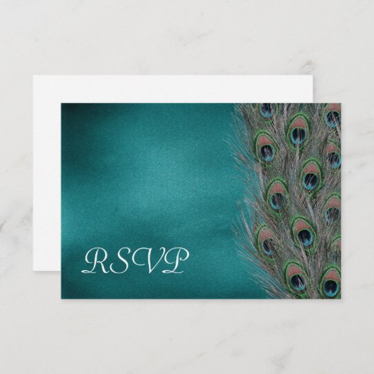 Lavish Peacock Feathers Wedding RSVP Response Card (Devant / Derrière)