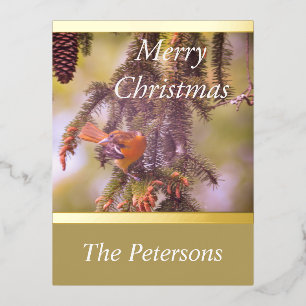 LavishlyOn Monogram Red Bird Pine Tree Branch Folie Feestdagen Briefkaart