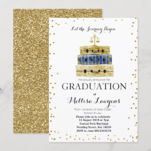 Law Graduation Party Invitation Gold confetti Kaart