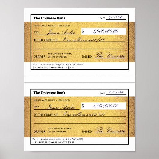 Law of Attraction Blank Printable Gold Check  Poster (Voorkant)