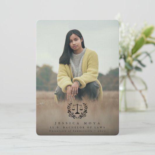 Law School Black Overlay 2 Photo Afstuderen Aankondiging (Staand voorkant)