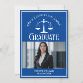 Law School Foto Custom Blauw Wit Afstuderen Aankondiging (Voorkant)