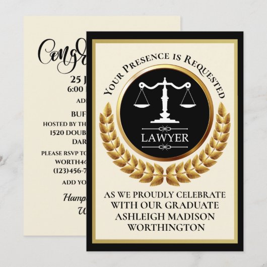 Law School Graduation Invitation (Devant / Derrière)