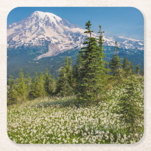 Lawinelelies en Mount Rainier Vierkante Kartonnen Onderzetter