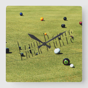 Lawn Bowls Action Logo Square Wall klok