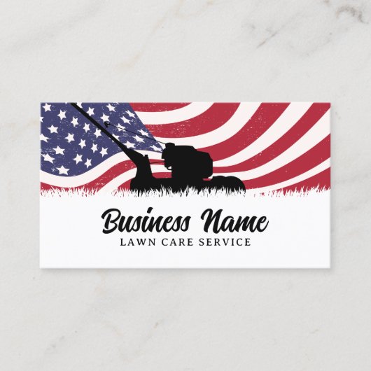 Lawn Care Landscaping Service Plain Patriotic Visitekaartje (Voorkant)