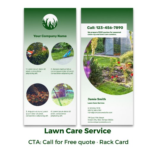 Lawn Care Maintenance Service CTA: Bel - Groen Reclamekaart
