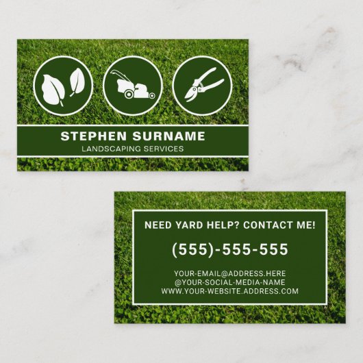 Lawn Care Silhouette Pictogrammen Groene Landschap Visitekaartje (Voorkant / Achterkant)