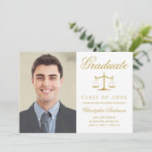 Lawyer White Gold Script Photo Afstuderen Aankondiging (Staand voorkant)