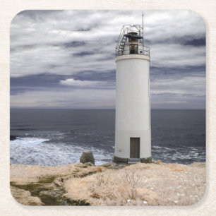 Laxe Lighthouse   Galicië, Spanje Vierkante Kartonnen Onderzetter