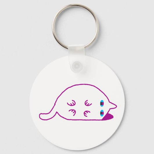 Lay Down Chonky White Cat Keychain (Voorkant)