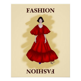 Layered Red Gown with Dreamlike Fashion Mood Perfect Poster