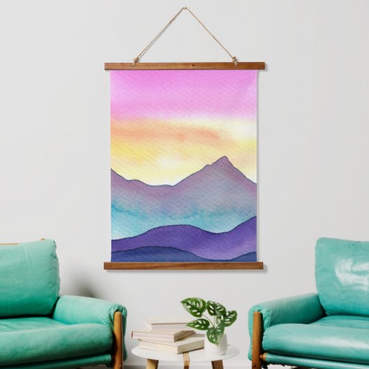 Layered Watercolor Mountains Hangend Wandkleed (Woonkamer)