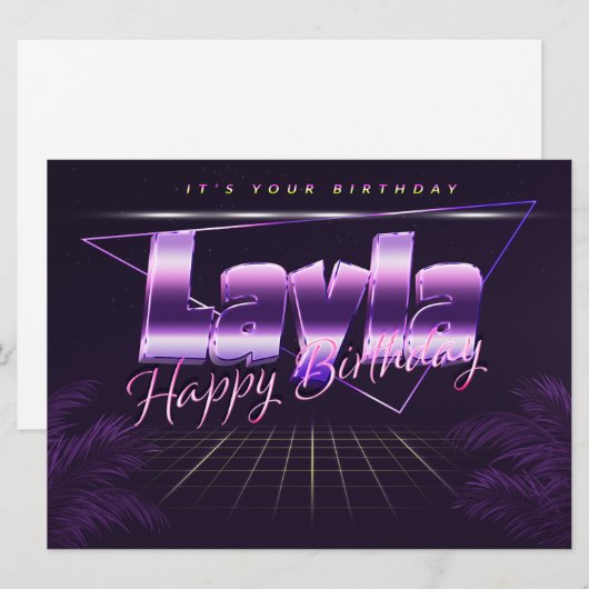 Layla Name Prénom lila retro Carte Anniversaire (Devant / Derrière)