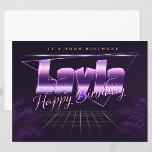 Layla Name Prénom lila retro Carte Anniversaire