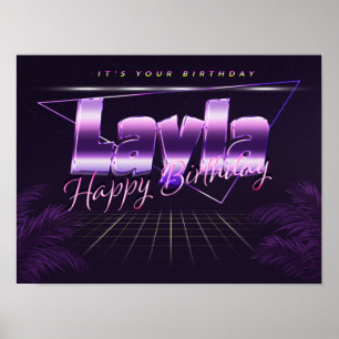 Layla Nom Vorname lila retro Poster Geburtstag