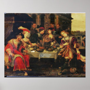 Lazarus aan de Rich Man' tafel, 1618 (olie op de k Poster