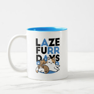 Laze Furr Days - Schattige Lazy Cats Design Tweekleurige Koffiemok