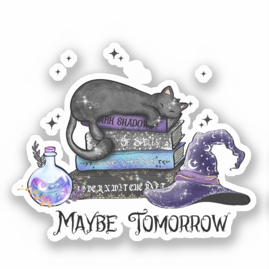 Lazy Black Cat, Halloween Cat | Voor boekworm Sticker (Voorkant)