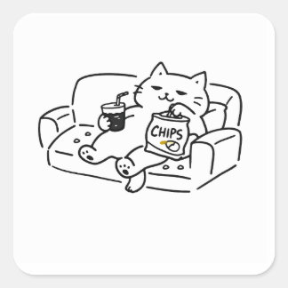 Lazy Cat Drawing Vierkante Sticker
