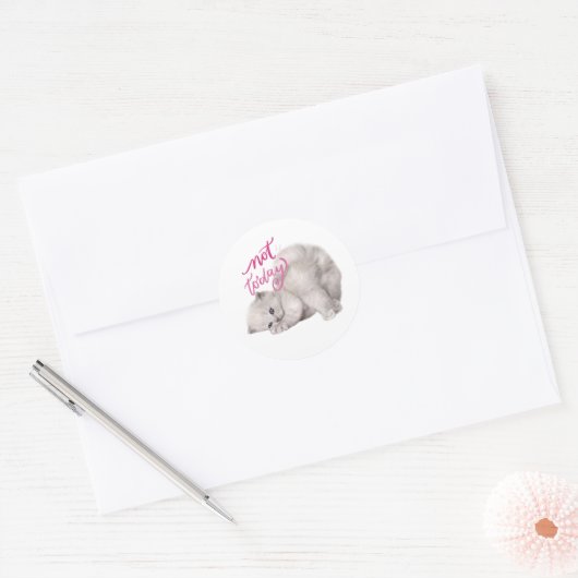 Lazy Cat Gezegde niet vandaag Grappige Sticker (Envelop)